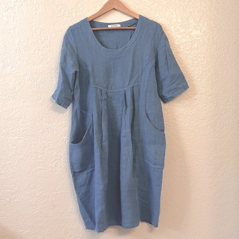🍭WoolOvers 🍭Blue linen Dress. Size 6 - Picture 2 of 5